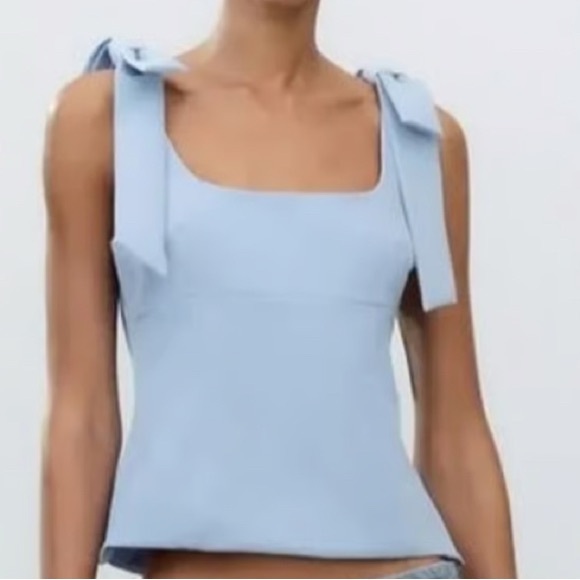 Zara Blue Stretch Top with Bow Straps - Picture 3 of 5